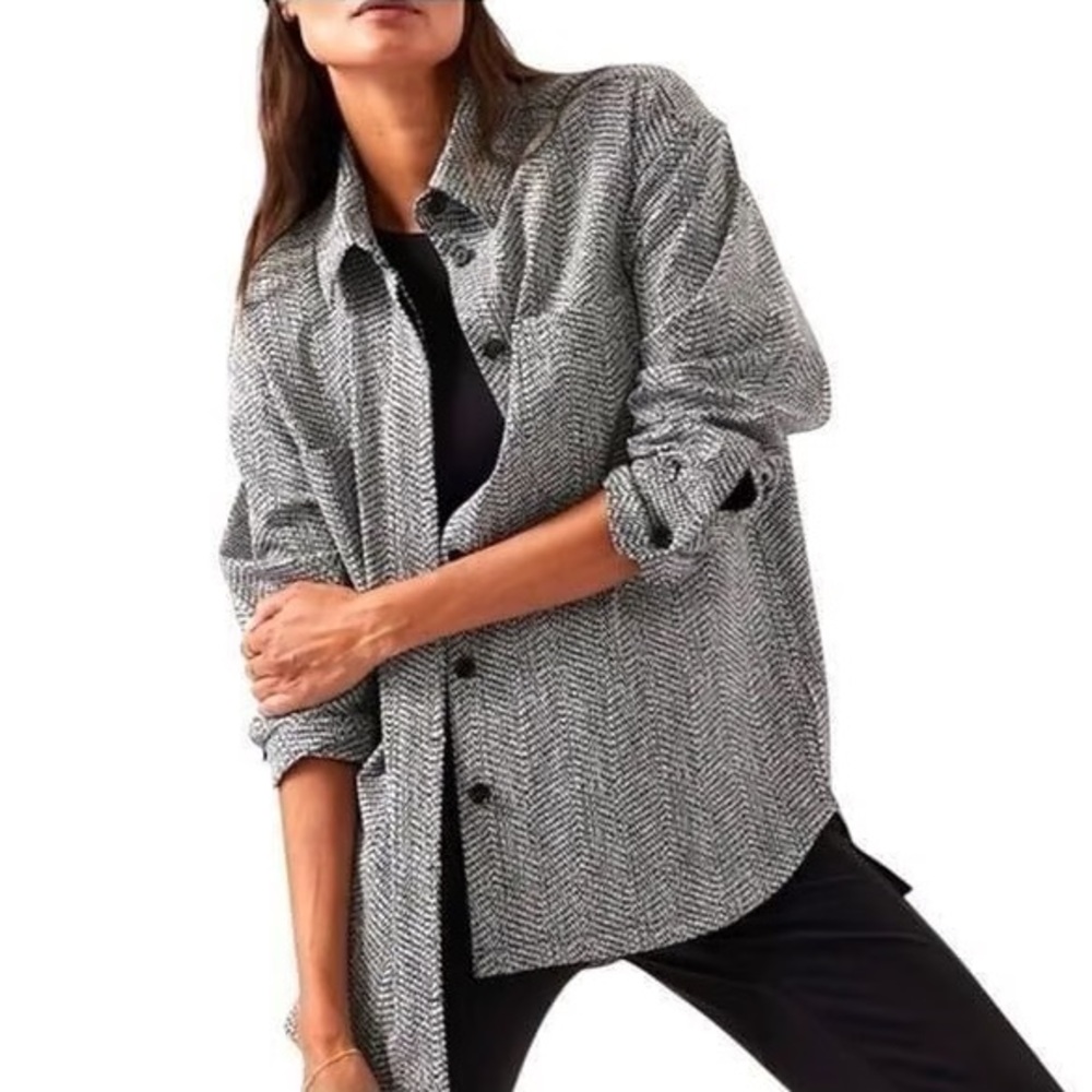 Athleta Black Gray Braiden Textured Button Down Shirt Jacket‎ Medium